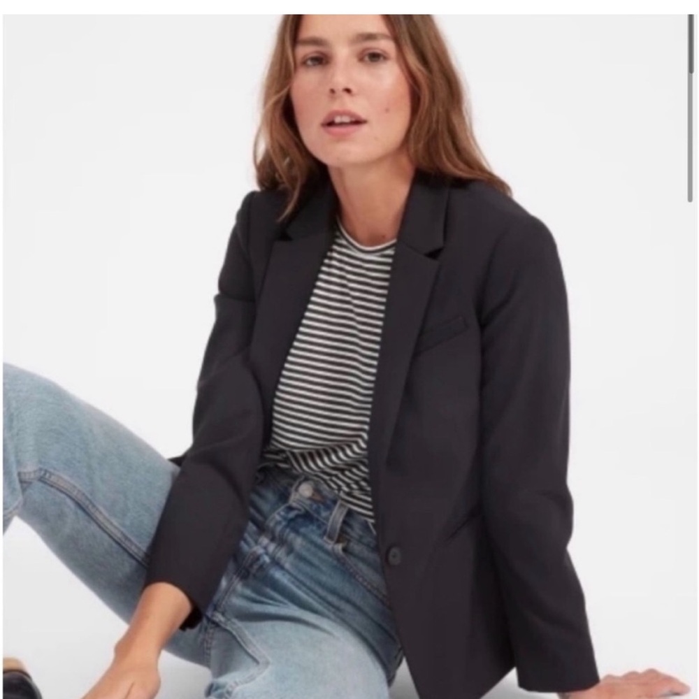 Everlane One-Button Wool Black Blazer